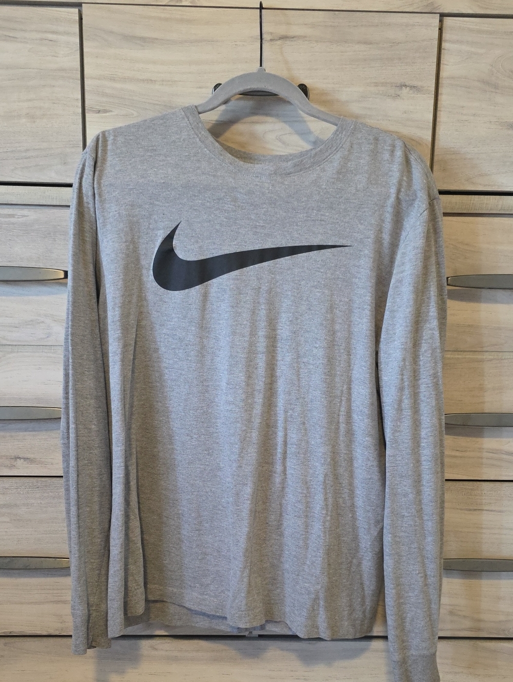 Nike Grey Long-Sleeve Tee with Black Swoosh